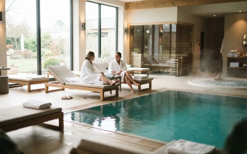 A poolside lounge area at a luxury resort with sun loungers and umbrellas, illustrating a typical all-inclusive facility